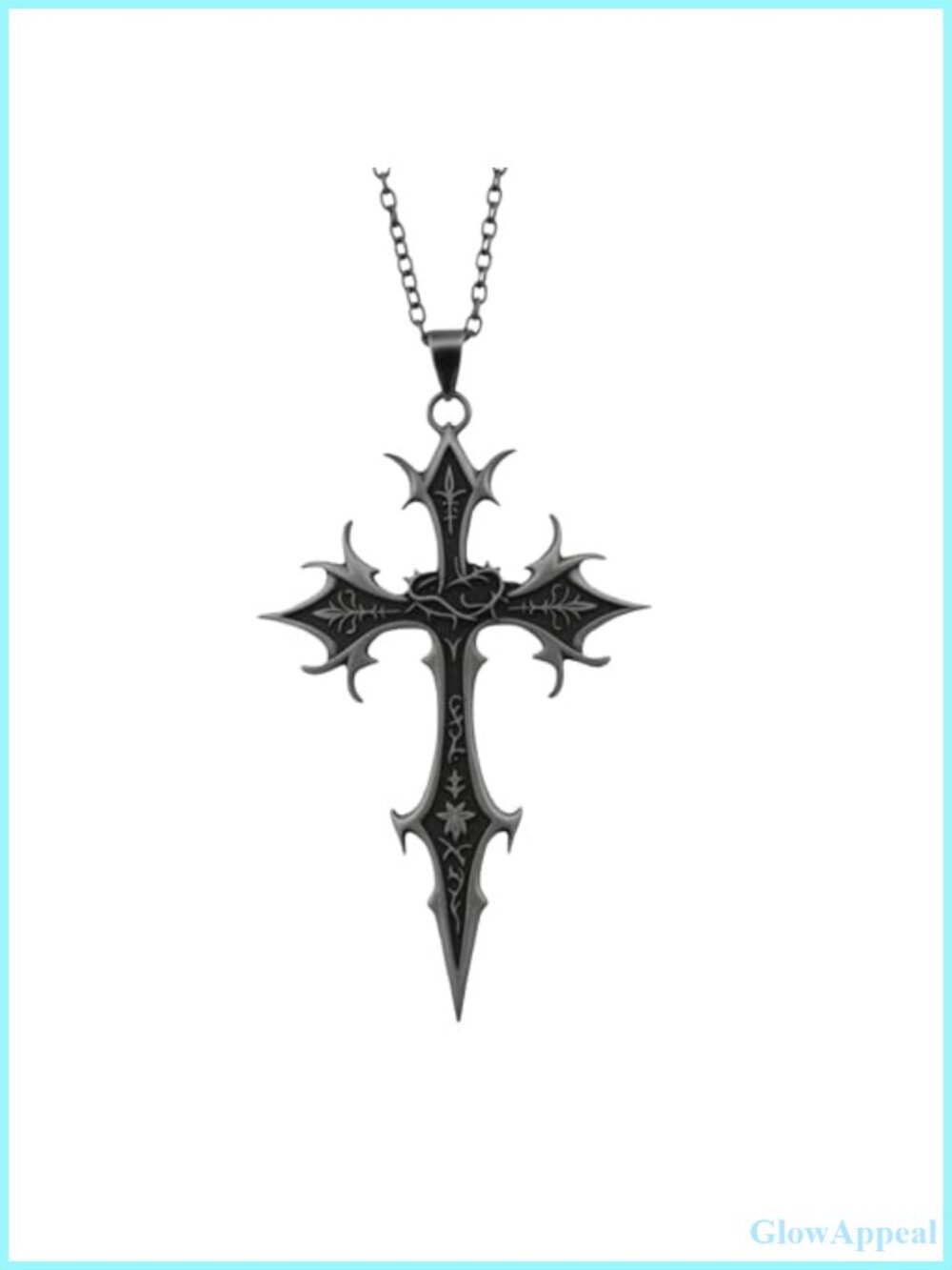Gothic Cross Pendant Necklace Black Metal O-Link Chain Punk Y2K
